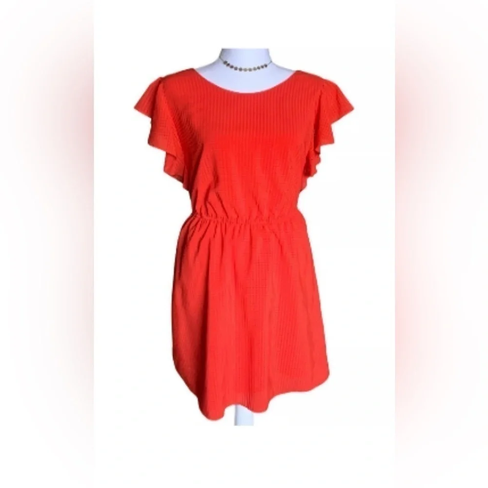 Merona Orange Fit and Flare Knee Length Ruffle Sleeve Dress size Medium - Picture 1 of 5